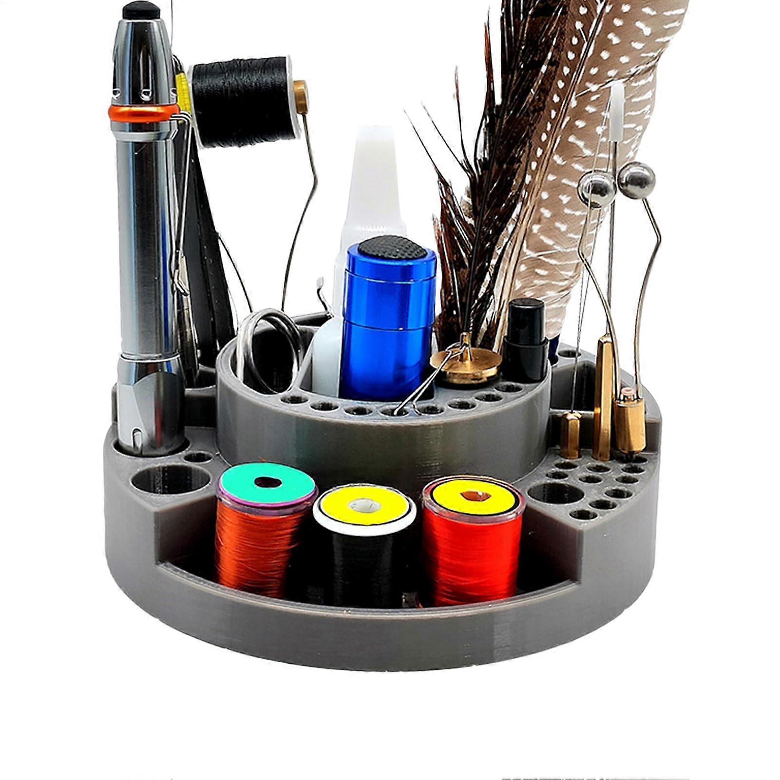 Fly Tying Tool Holder Fishing Workstation Desk Stand Thread Hook Container Portable Bait Box Station for Anglers Beginners Adults Circular