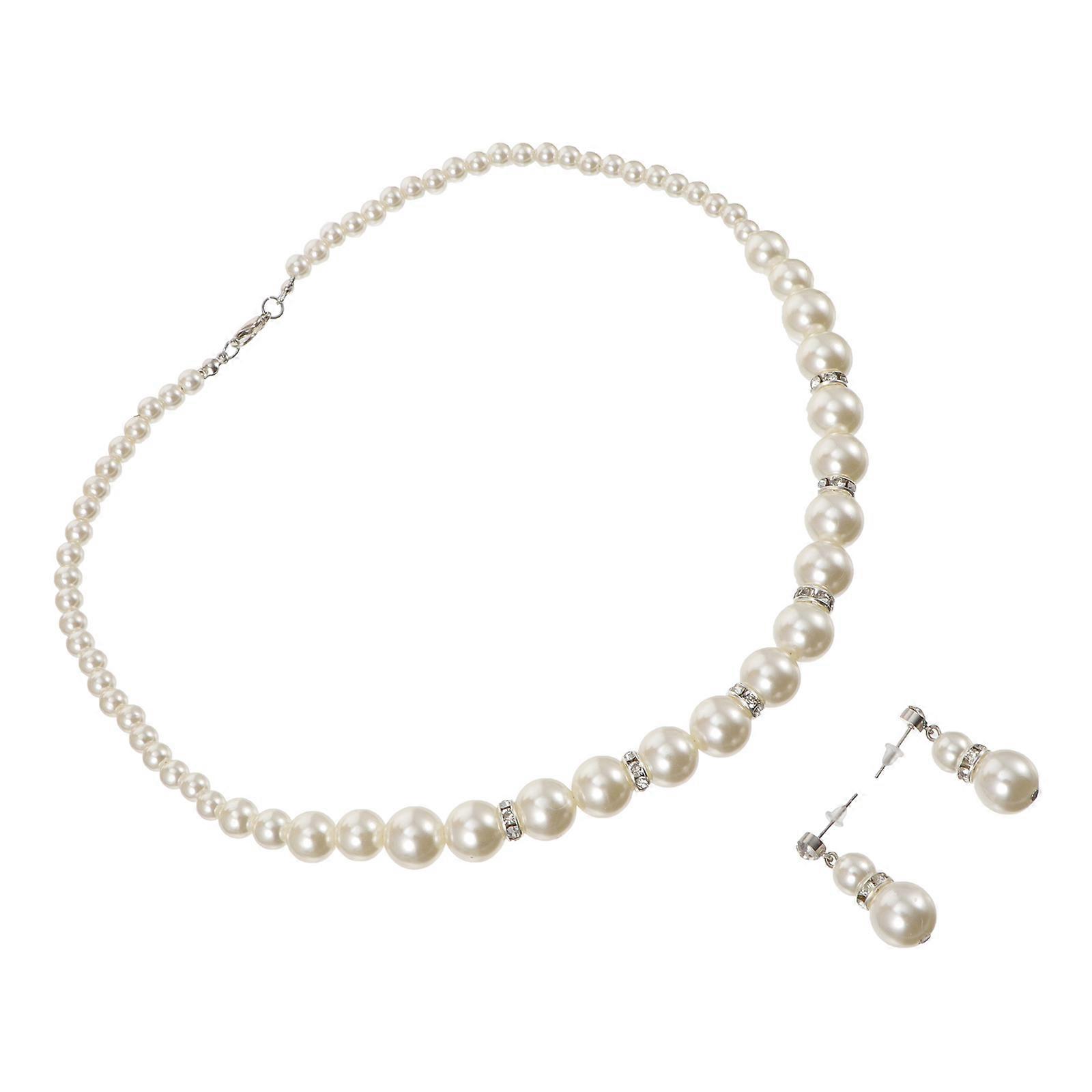 Bridal Jewelry Elegant Imitation Pearl Necklace and Earrings Set for Women Wedding Dress Accessories 1 Set