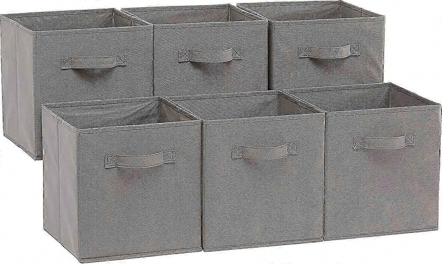 Collapsible Fabric Storage Cubes Organizer with Handles, Gray - Pack of 6