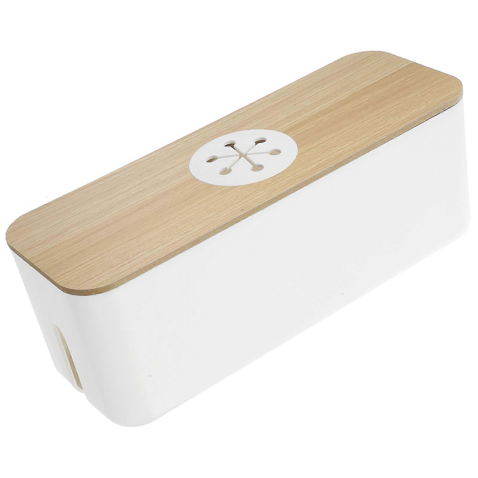 Cable Box for Home Use ABS Wood White Multifunctional Desk Cable Organizer with Wire Management 7.8"x3.9" .2"
