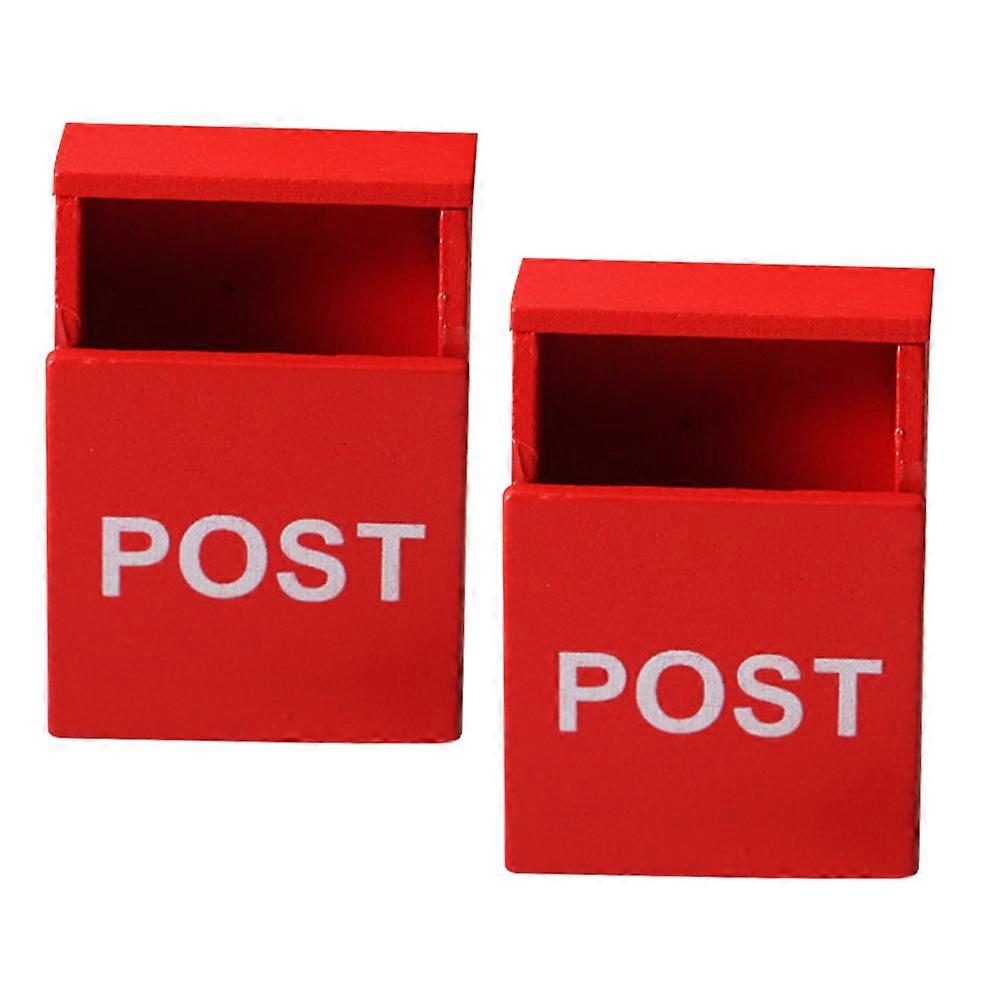 2pcs Mini House Decorative Wooden Mailbox for Desk or Room Decor Plastic Red Small Size