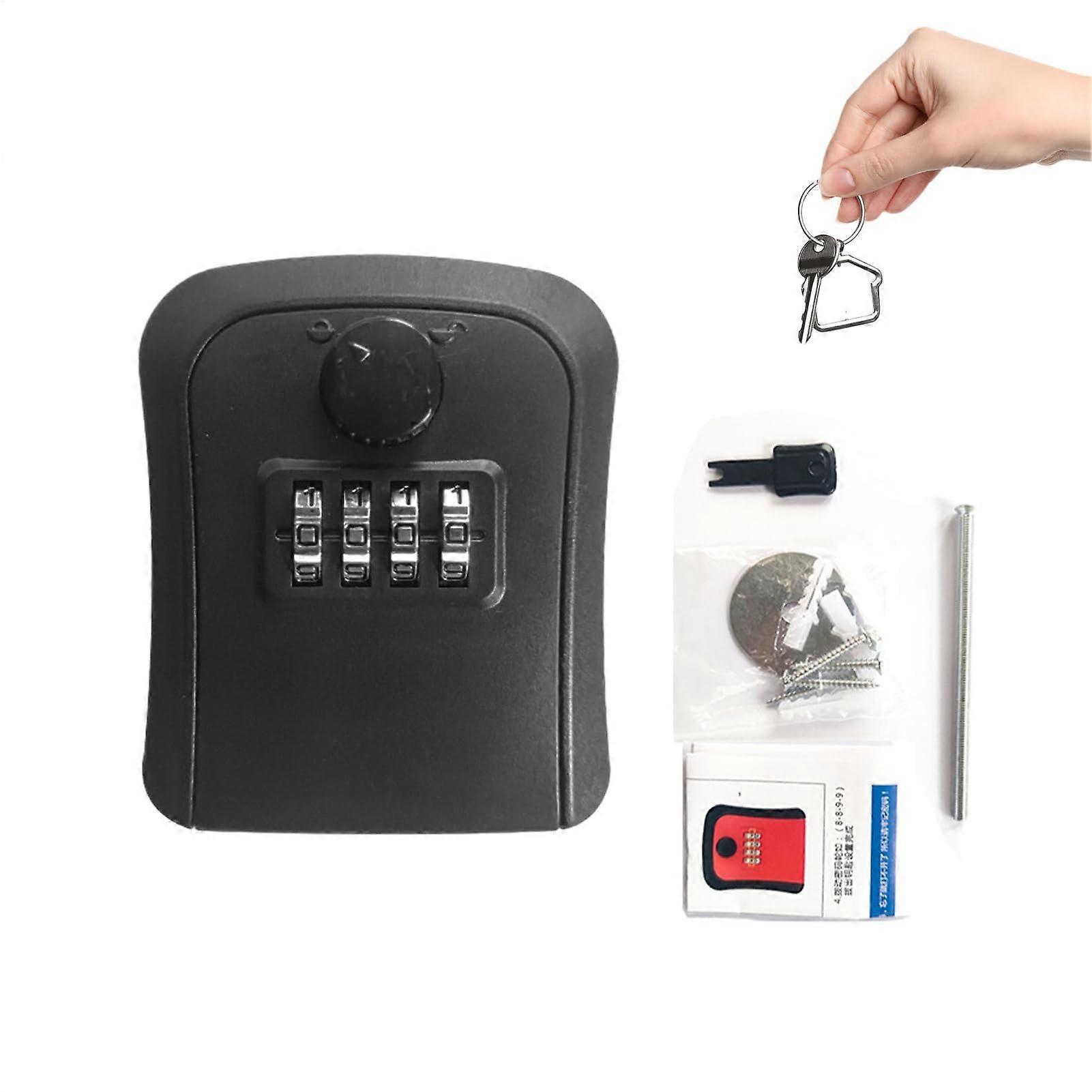 Key Lock Box  4Digit Combination Waterproof Heavy Metal Wall Mount Black