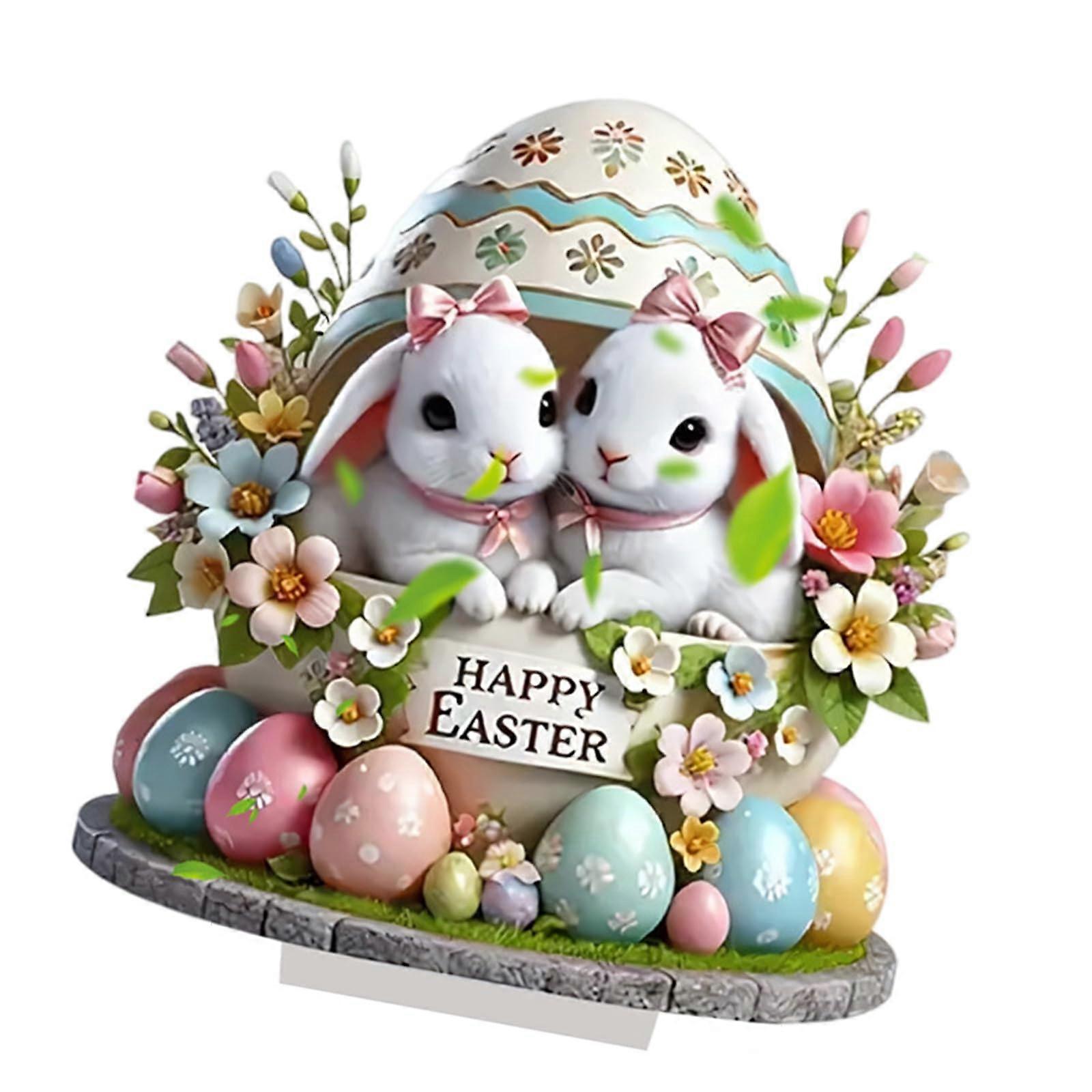 Easter Rabbit Decor Acrylic Easter Eggs Rabbit Figures Bunny Statues Table Centerpiece Office Dorm Decoration