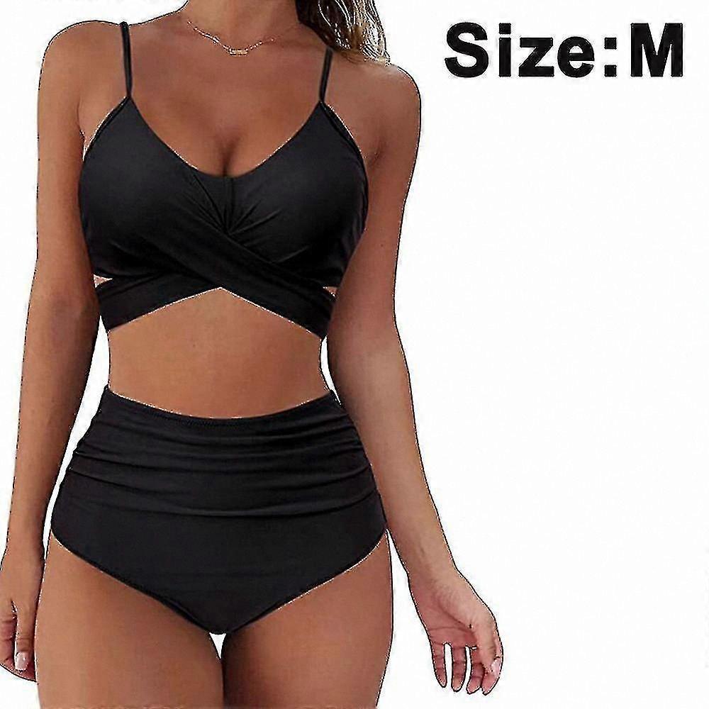 High Waisted Bandage Bikini Set for Women, Two Piece Push Up Swimsuit with Cross Pattern Wrap Design, Stylish Swimwear for Women