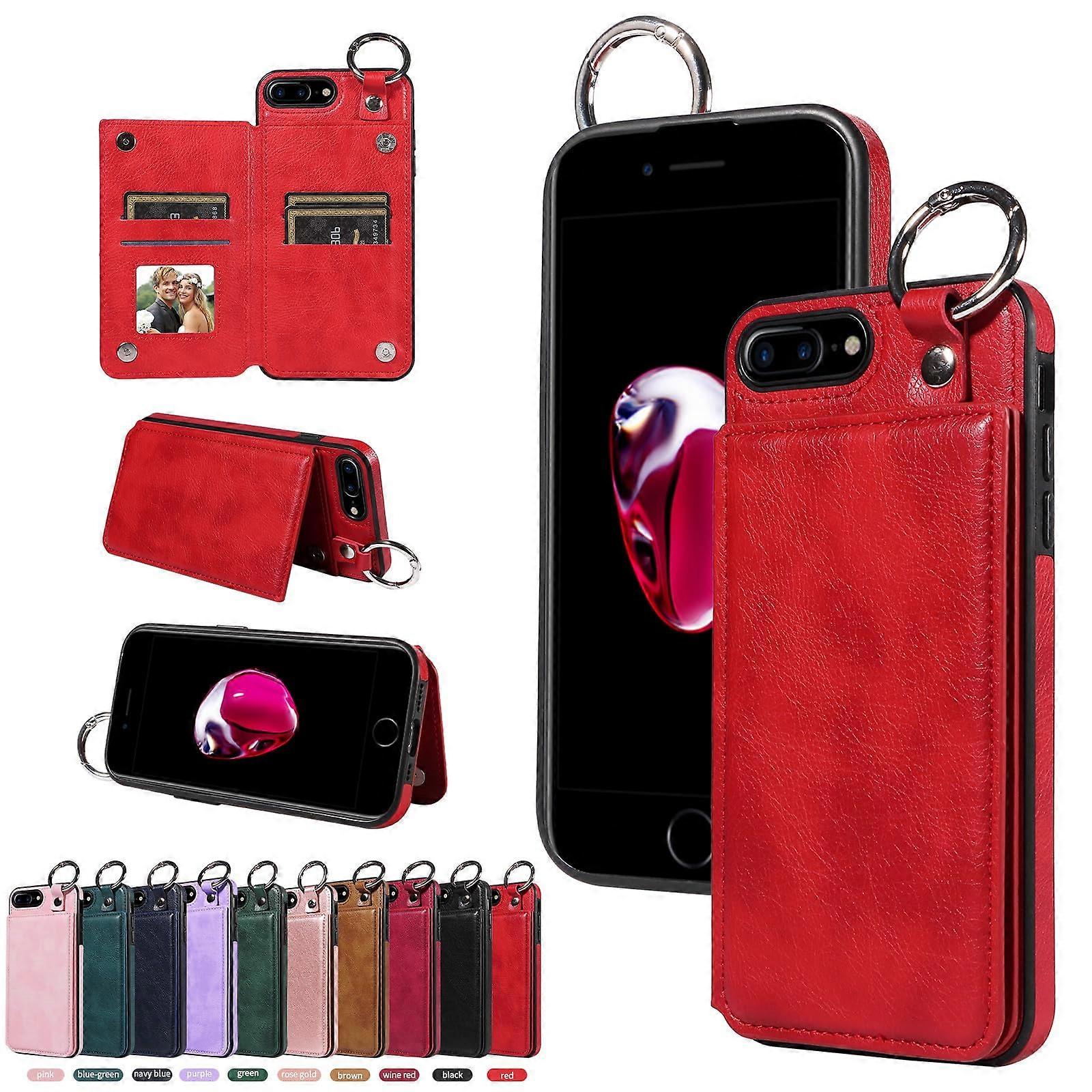 Case for iPhone 7 Plus/iPhone 8 Plus Magnetic Protection Plain Protective Case With Stand And Card Slot Red
