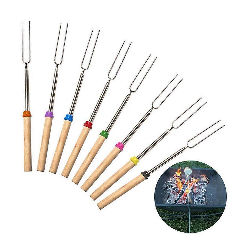 Extendable BBQ skewers, extra-long grilling forks; telescopic design for easy cooking over campfires and barbecues.
