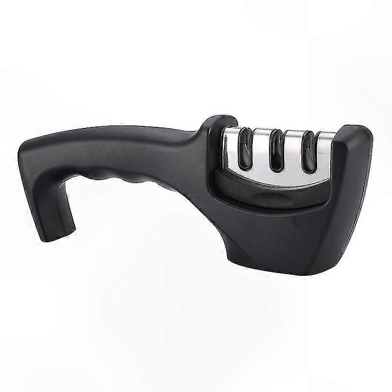 Handheld Blade Sharpener with Non-Slip Base, Ergonomic Grip for Knife Restoration and Polishing (Black)
