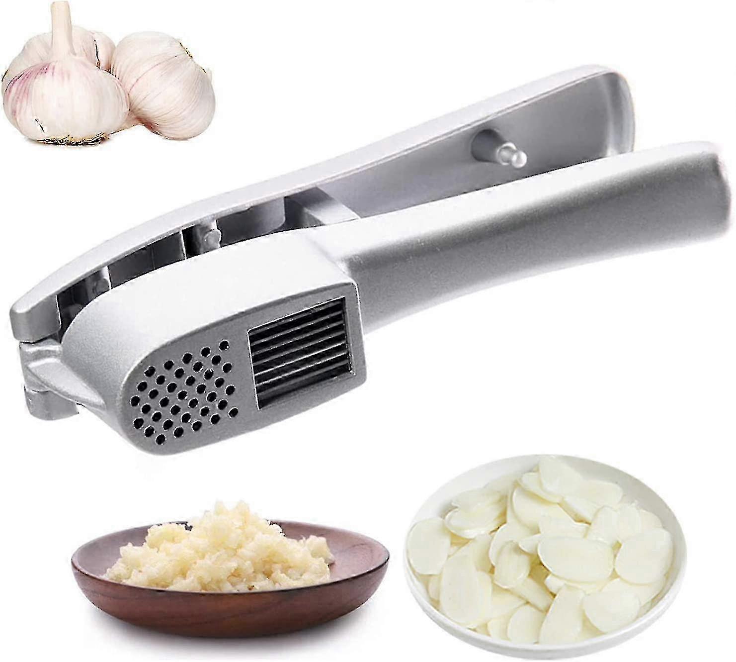 Garlic Press and Slicer Combo - Durable Aluminum Tool for Effortless Crushing and Chopping of Fresh Garlic