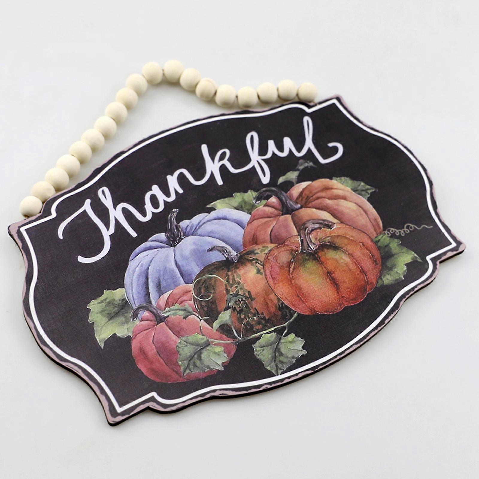 Thanksgiving Wood Hanging Sign Pumpkin Pattern Front Door Sign Wreath Door Hanger Sign for Wall Rustic Farmhouse Party Decoration