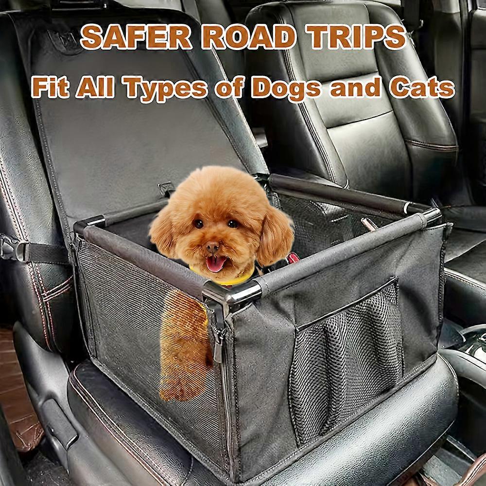 Pet Reinforce Car Seat Breathable Mesh Dog Car Seat with Safety Belt Dogs and Cats Seat Basket Stable for Car Travel (Black)