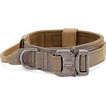 Tactische hondenhalsband met vlag van het Verenigd Koninkrijk - Militaire nylon hondenhalsband met zware metalen gesp voor middelgrote grote honden XL (bruin)