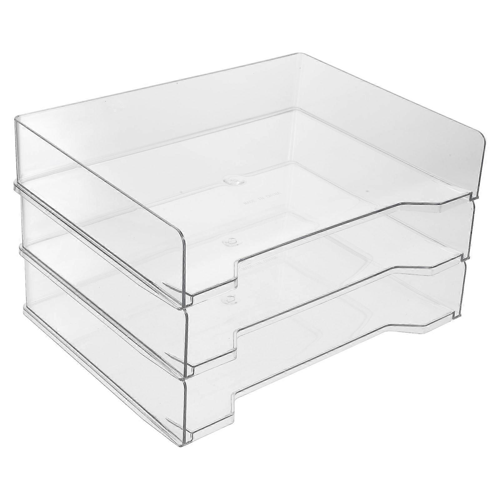 File Organizer Multi-Functional Storage Rack Office Workers Transparent Plastic Container for File Storage 3Pcs