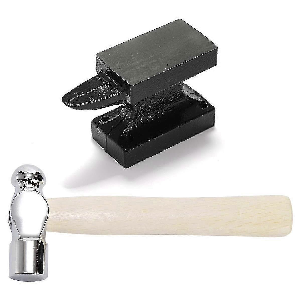 1.1 Lbs Small Horn Anvil Bench Block with Metal Stamping Hammer for Jewelry Making & Repairing, Cast Iron Horn Base