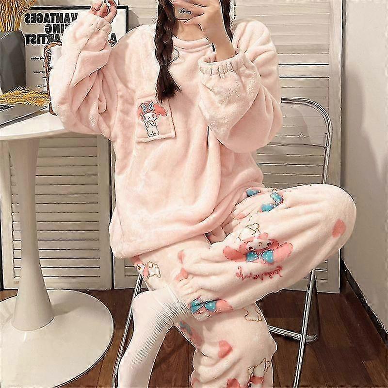 Kawaii Sanrio Plush Pajamas Hello Kittys Y2K Soft Coral Fleece Loun...