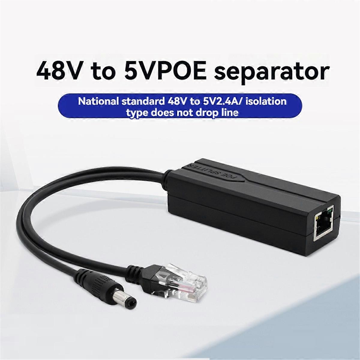 48V to 5V POE Splitter Adapter Active Adaptive Separator Isolated Injector DC 5.5x2.1mm Port for 100M Camera