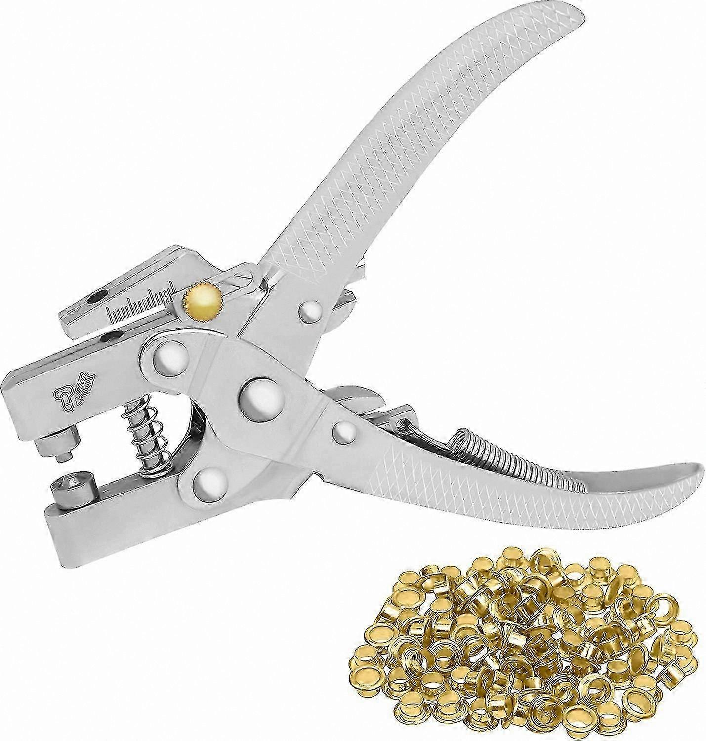 16cm Belt Punch Tool with 100 Pieces 7.2mm Gold Eyelets for Crafting and Leather Projects