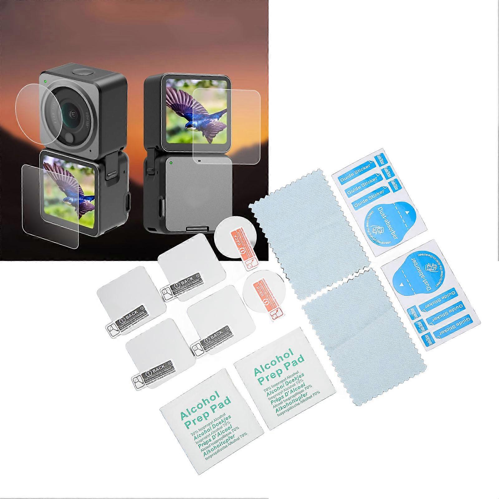 2 Sets Tempered Glass Screen Protector for DJI Action 2 Camera Front Back Screen and Lens Protection Protective Film