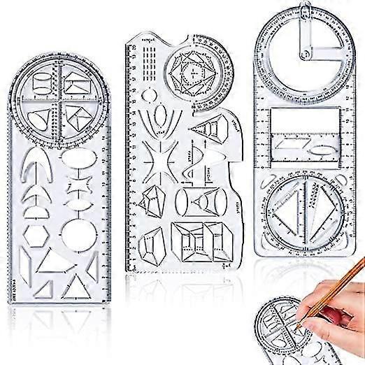 Multifunctional Geometric Ruler,Geometric Pattern Ruler,3 PCS Multifunctional Drawing Ruler,Geometric Shapes Ruler,Geometric Drawing Ruler,Geometer Ru
