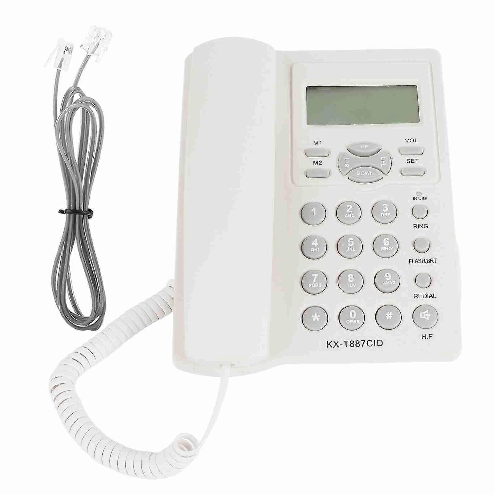 LCD Display Semi Hands Free Corded Phone with Speakerphone 3group Alarms Corded Telephone White