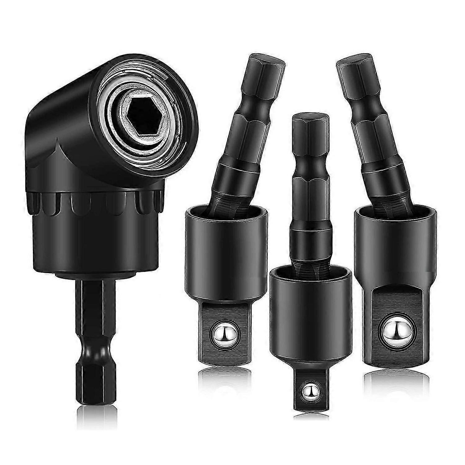 Right Angle Drill Adaptor,4-In-1 Impact Drill Bit Extension,360° Rotatable 1/4 3/8 1/2In Impact Grad