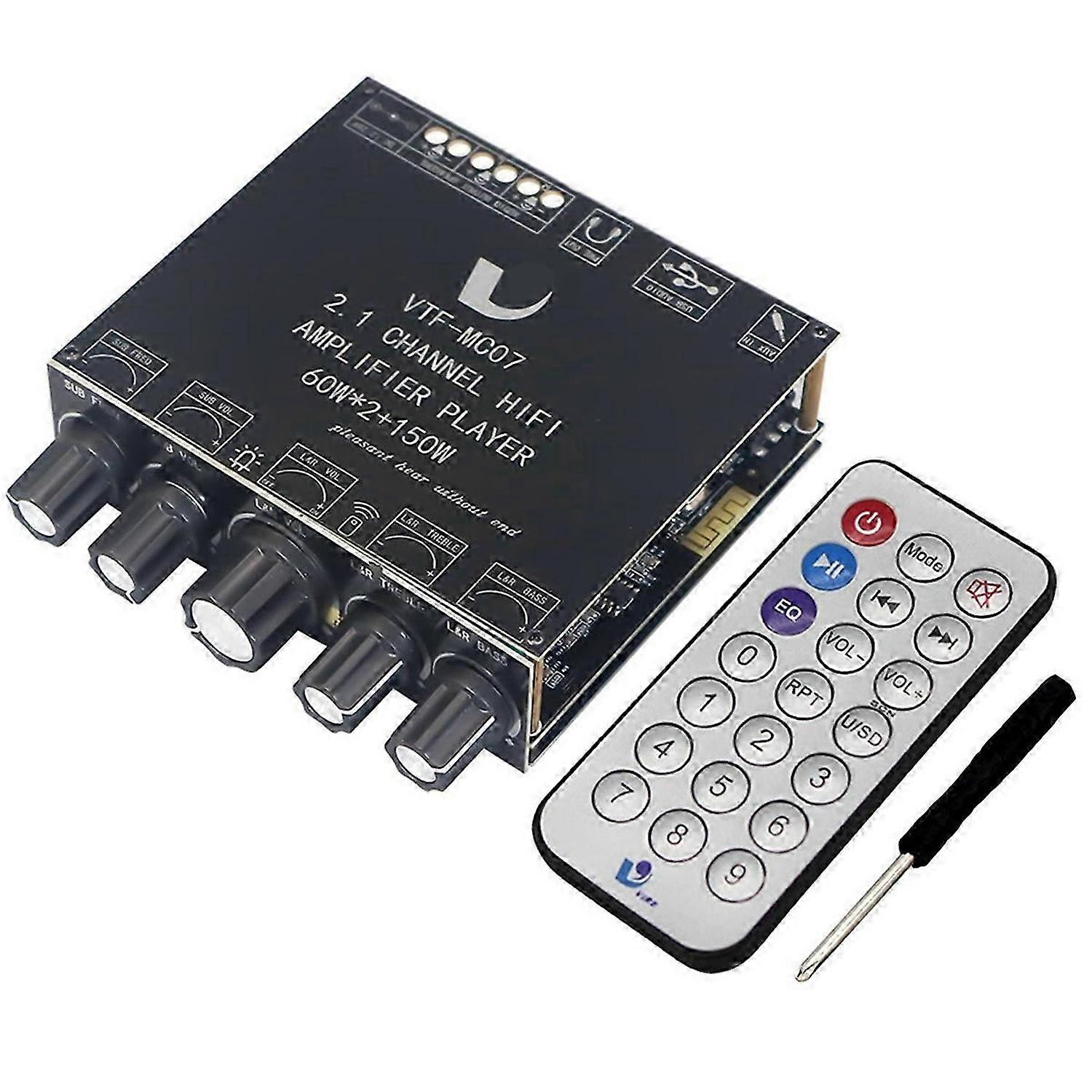 2x60W+150W Subwoofer Bluetooth 5.3 Power Amplifier Board USB Sound Card 2.1 Channel Audio Equalizer