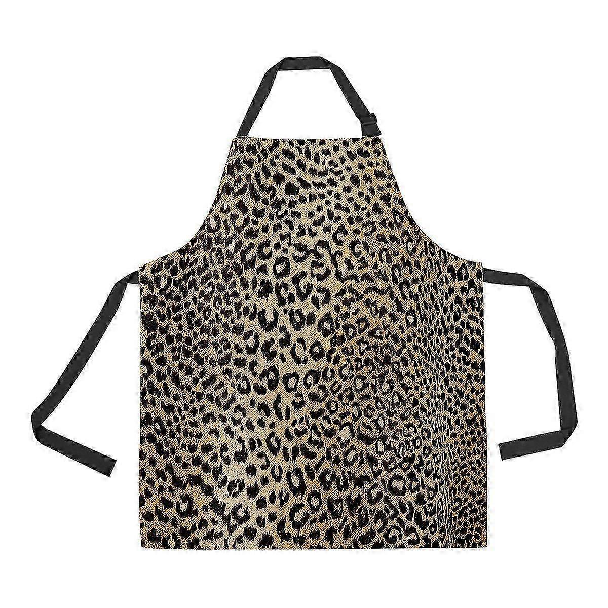 Leopard Pattern Apron with Pockets for Kitchen and Home Use