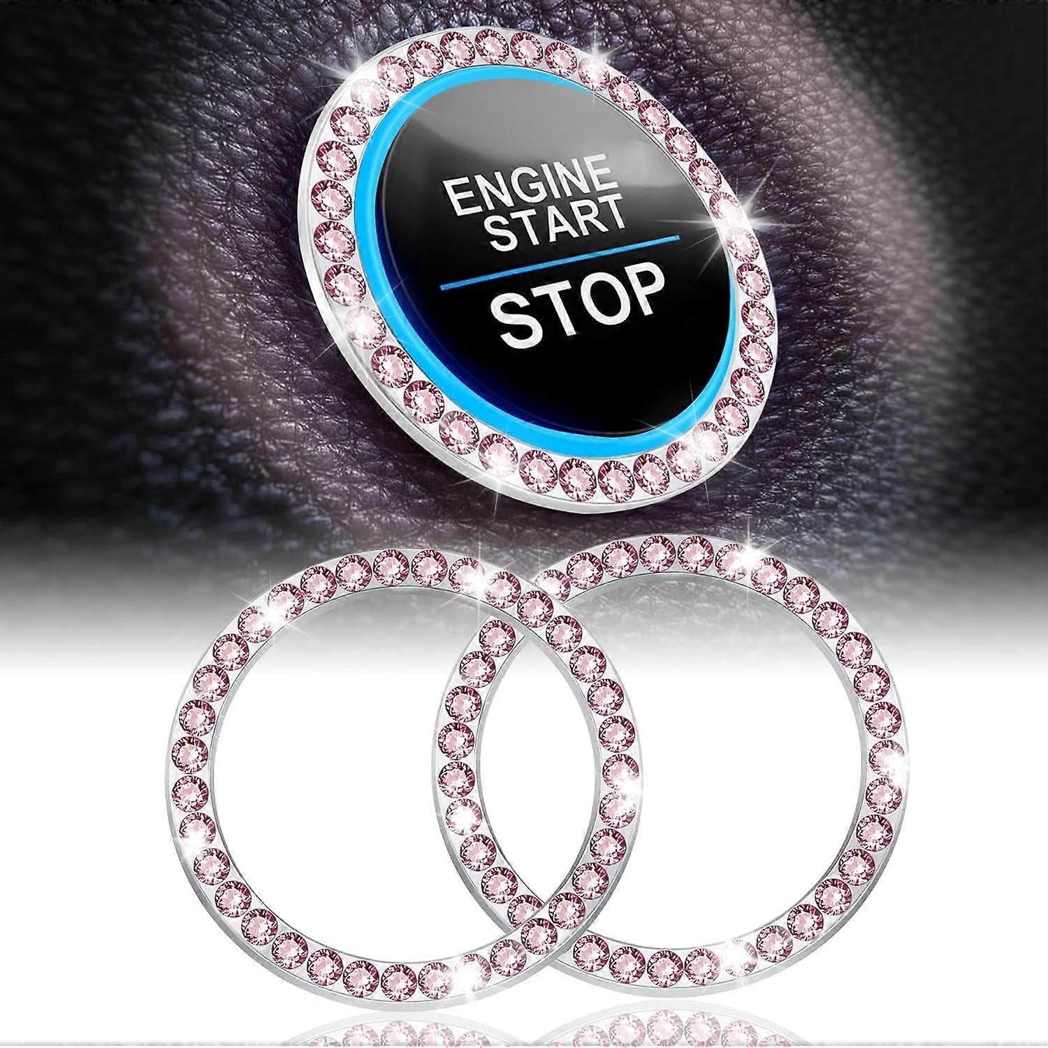 YZhouD 2PCS Crystal Rhinestone Car Engine Start Stop Bling Ring, Push to Start Button Cover, Compatible with Key Ignition & Knob, Black