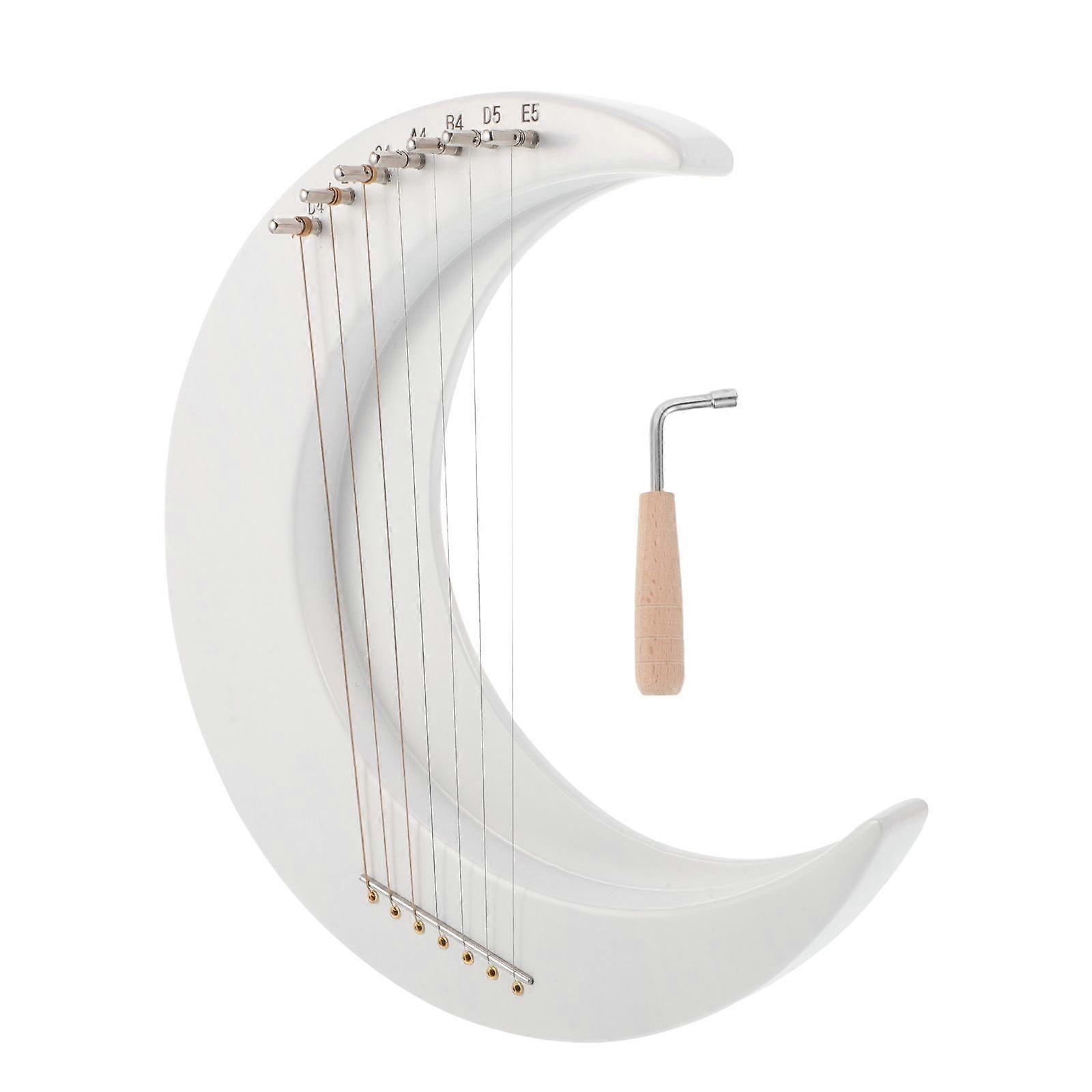 Moon Lyre Harp 7 String Wooden Lyre Instrument with Tuning Wrench Funny Musical Instrument for Beginners Music Lovers Home Travel Music Practice