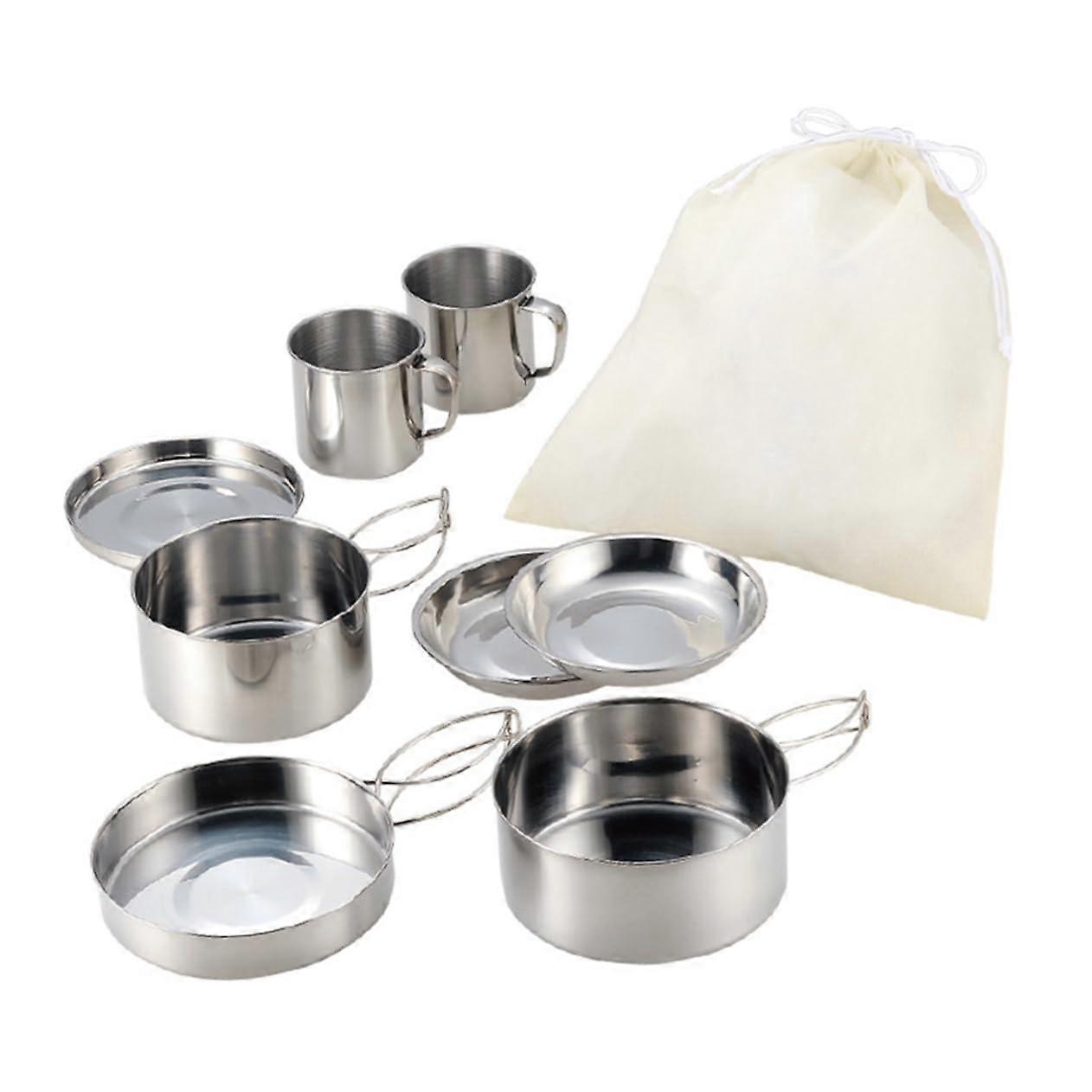 Portable Stainless Steel Camping Cookware Set 1 Set Lightweight With Handles For Easy Storage Camping And Hiking