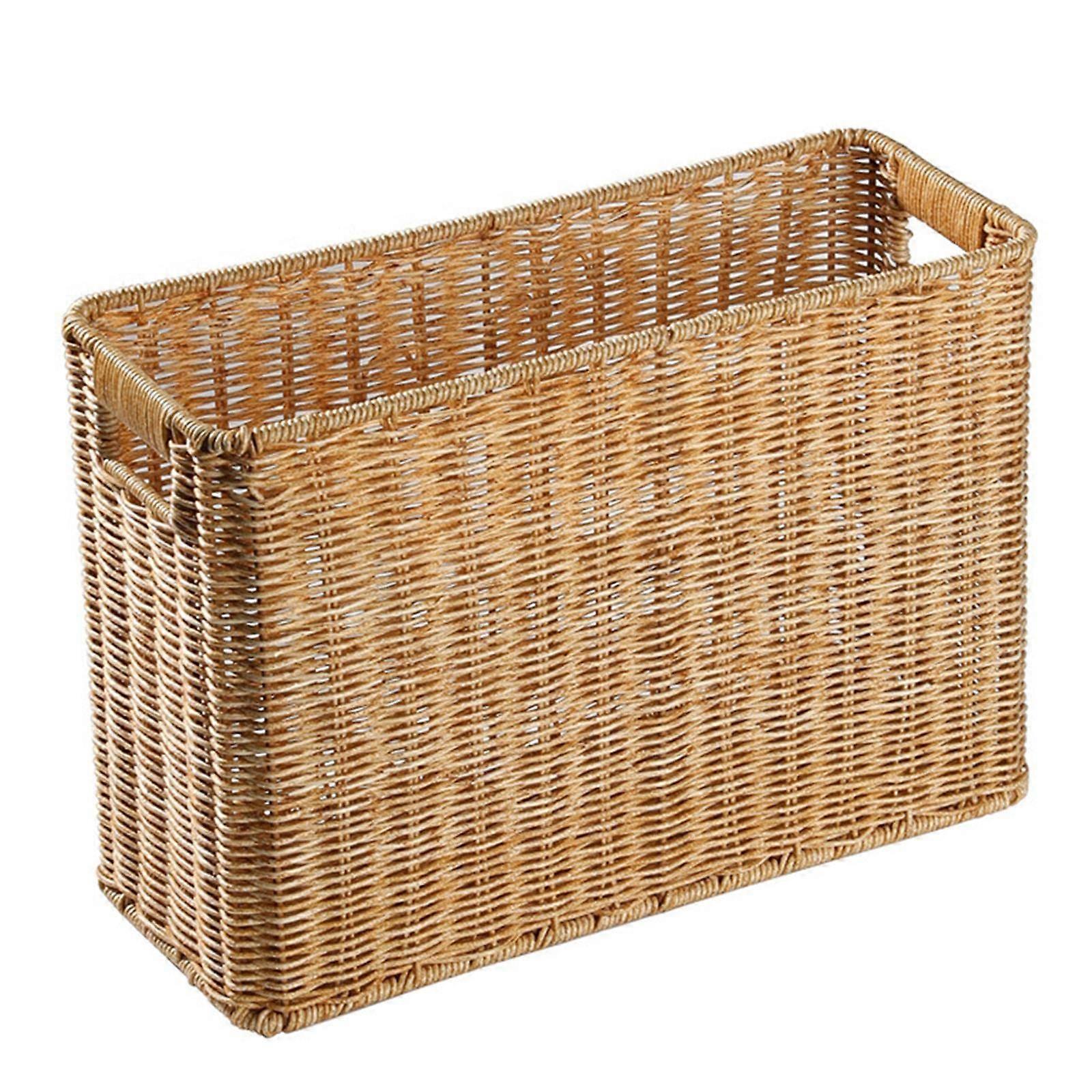 Multifunctional RattanLike Organizer For Living Room Storage Light Brown Compact Size