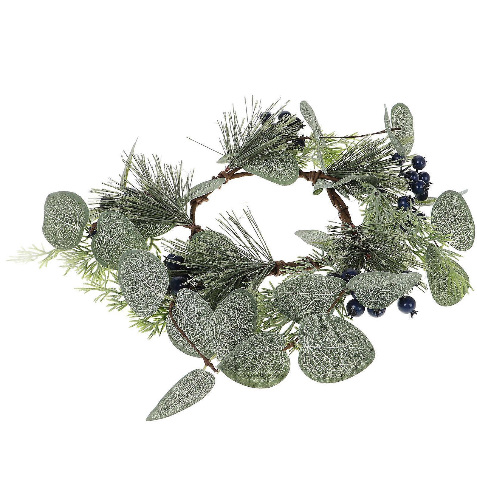 Candle Rings Wreath for Decoration Artificial Eucalyptus with Berry Accents
