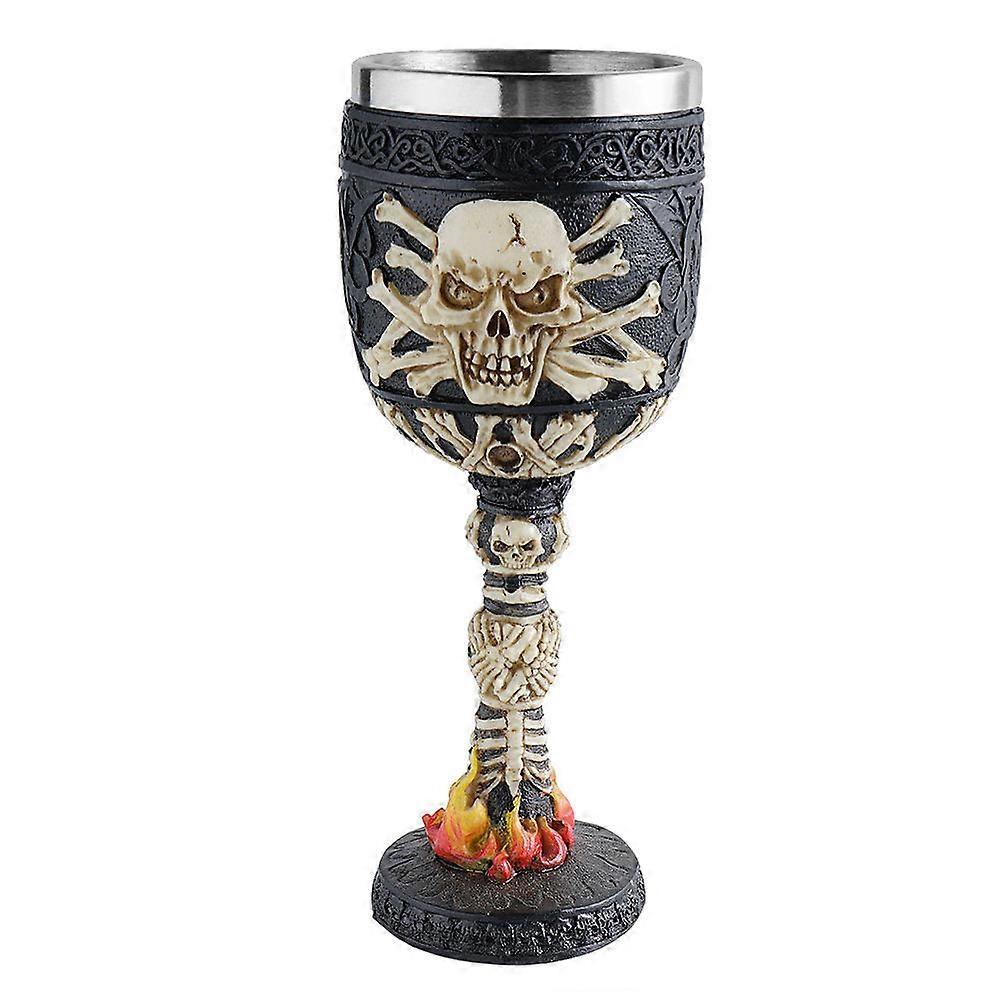 Drinking Goblet Creative Skull Shape Resin Stainless Steel Goblet Cup Home Decoration Indoor Use 7.1×2.8×2.8in 1Pcs