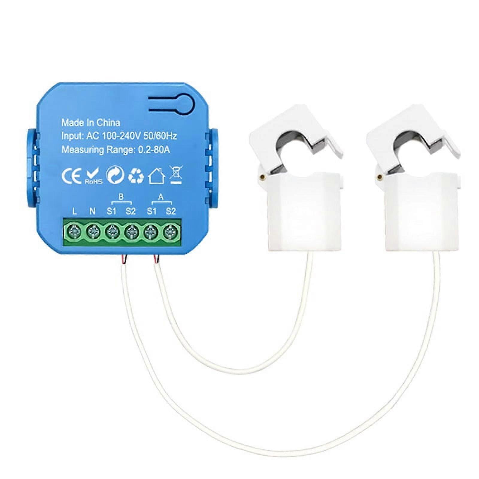 Tuya Smart 2 Way WiFi Energy Meter Bidirection 1/2 Channel with Clamp App Monitor Solar Produced and Consumed Power 2CT