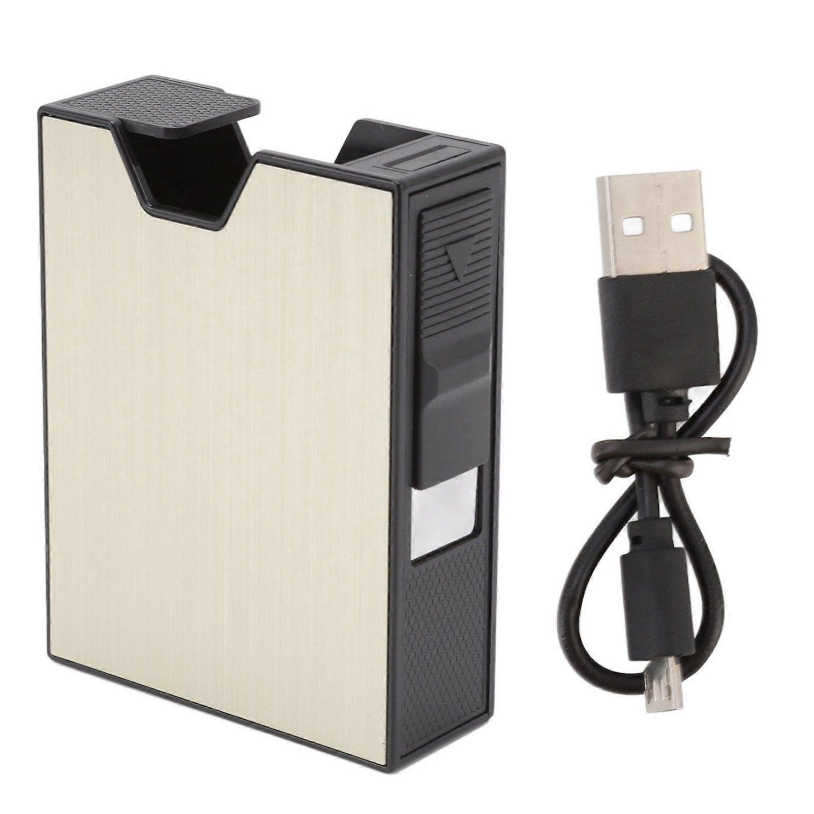 Rechargeable Cigarette Case with Lighter for 20pcs Windproof Tungsten Wire Lighters Cigarette Box Gold