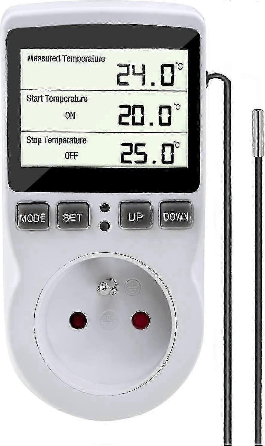 Digital termostatkontakt med temperatursonde, programmerbar oppvarmingstimer og temperaturregulator for Gr