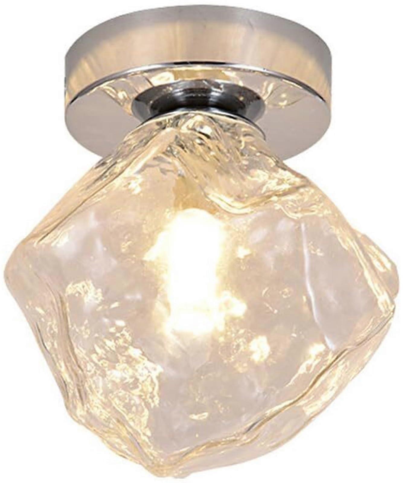 Clear Glass Ceiling Light Fixture, Silver Chrome Finish, Small Hallway Flush Mount, Nordic Ice Cubes Design For Entry