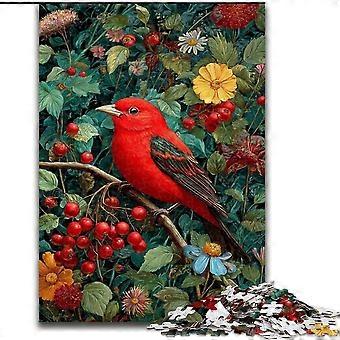Quebra-cabeças para adultos e adolescentes Pássaro vermelho e flores Quebra-cabeça para adolescentes, alívio do estresse, desafio difícil, decoração e presentes exclusivos para casa - PT 1047