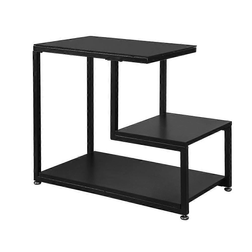 SoBuy FBT65-SCH,Glass Top Side Table End Table Coffee Table Living Room Table with Storage Shelf with Black Steel Frame and Anti-Skid Base