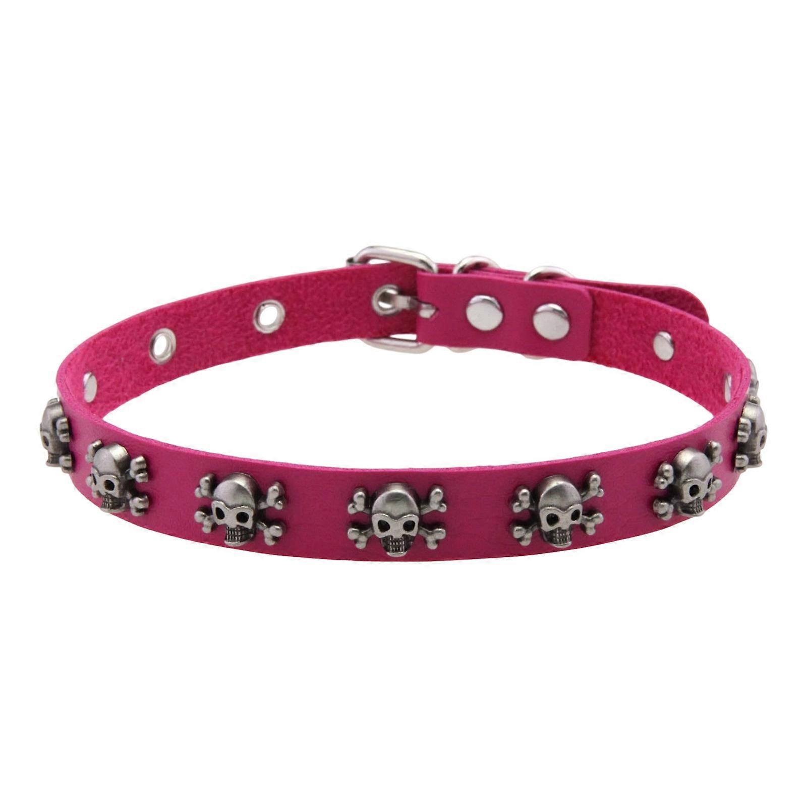 Pink leather skull choker necklace for women, adjustable punk gothic Gothic Punk Rock Emo pentagram Charm Skull Stud and Horn  main image 4