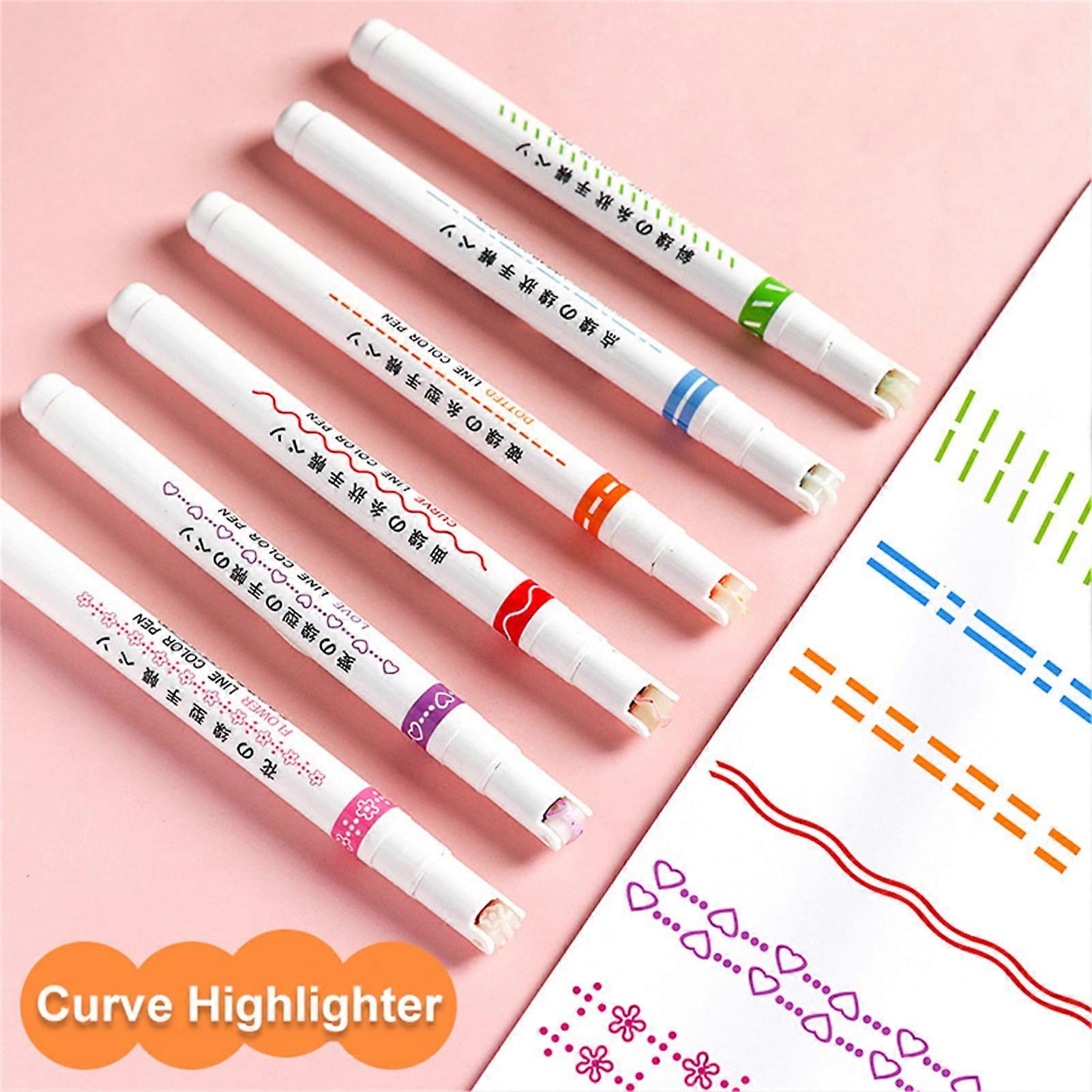 AURORA TRADE 6Pcs Curve Liner Quick Drying Smooth Writing Stationery Multi Color Roller Tip Curve Highlighter Pen for Student