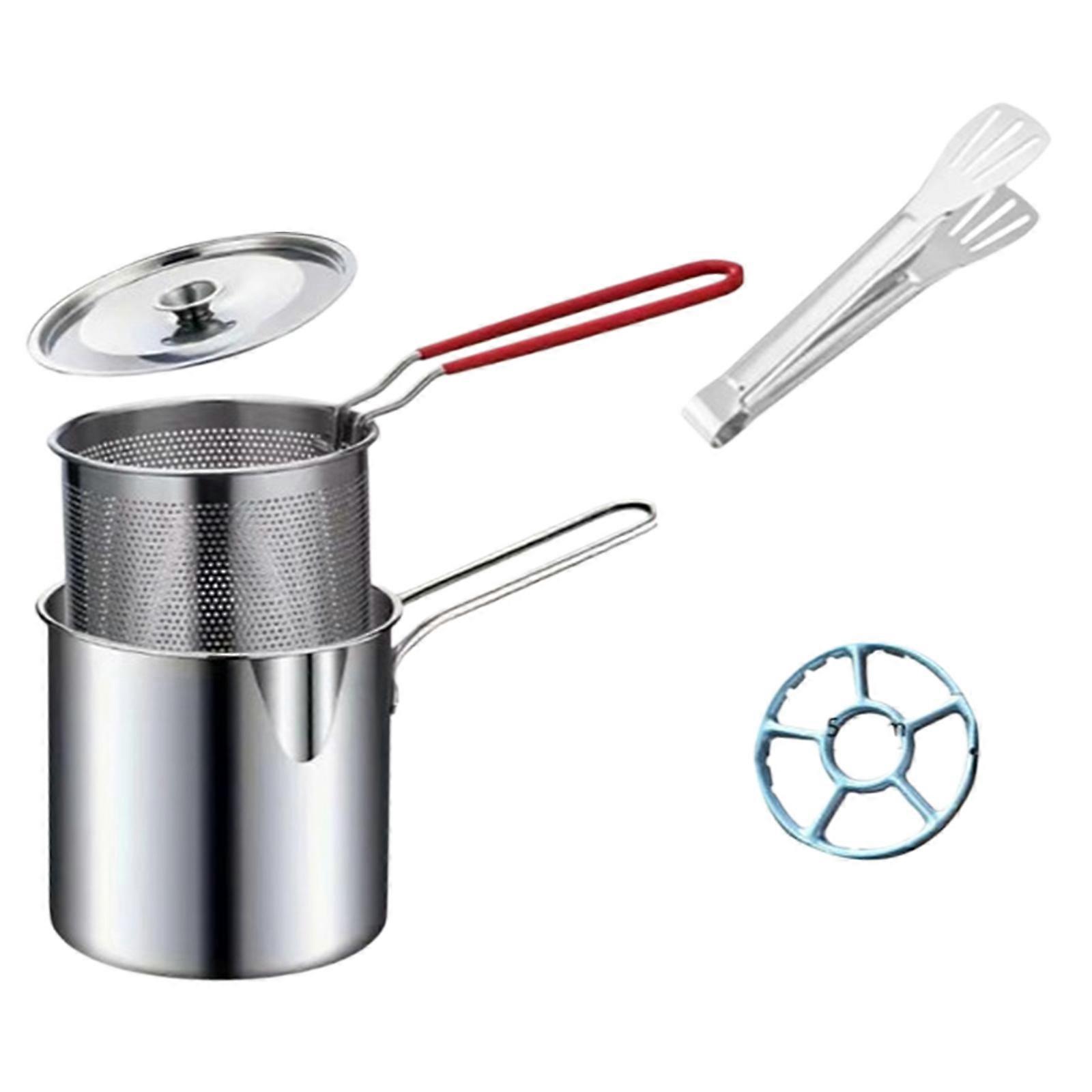 Small Stainless Steel Frying Pot With Mesh Basket Miniature Ergonomic Single Handle Frying Pan with Strainer Multicolor