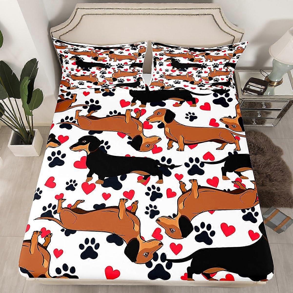 Bedding Set with Heart Paw Print for Kids Girls Boys, Twin Size 2 Pcs Fitted Sheet
