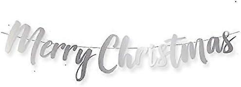 Merry Christmas Banner | 150 cm / 4.92 ft in Length | Metallic Merry Christmas Bunting Garland | Includes a Hanging String (SILVER)