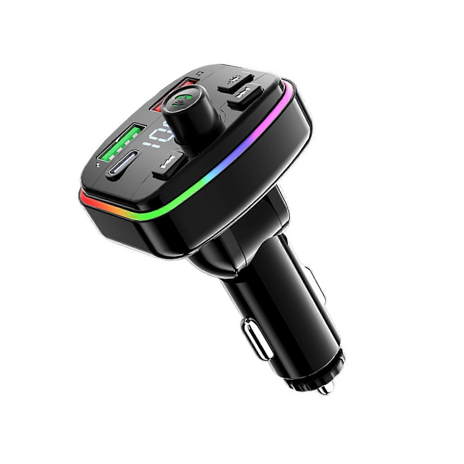 USB Car Charging Adapter for Vehicles Bluetooth-compatible 5.0 FM Radio Transmitter Fast Charging LED Lighting Support Multicolor