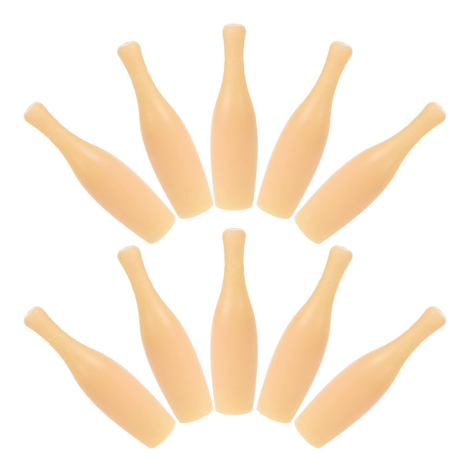 Beige Mini Bowling Pin Plastic Bowling Game Accessory 10Pcs for Kids Playing