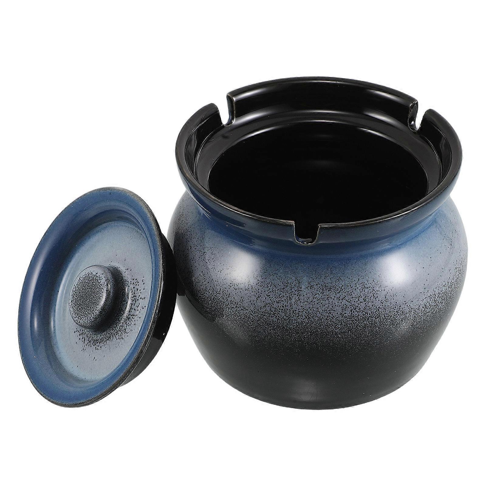 Windproof Ceramic Ashtray with Lid for Home Use Blue Smoking Tray
