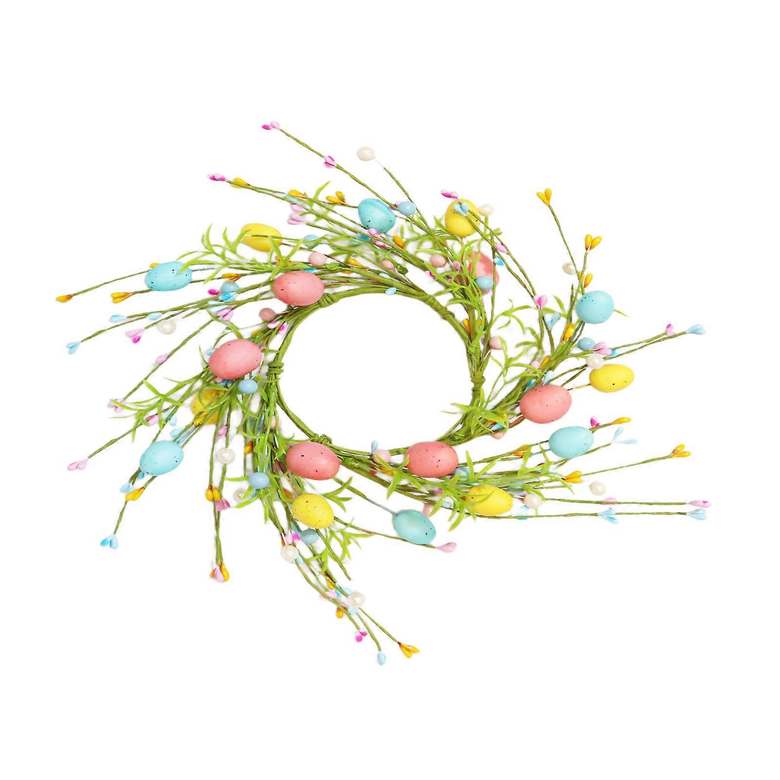 Handmade Easters Wreath Featuring Green and Colorful Eggs Wall Oranment PVC Texture Perfect for Springtimes Decorations Multicolor