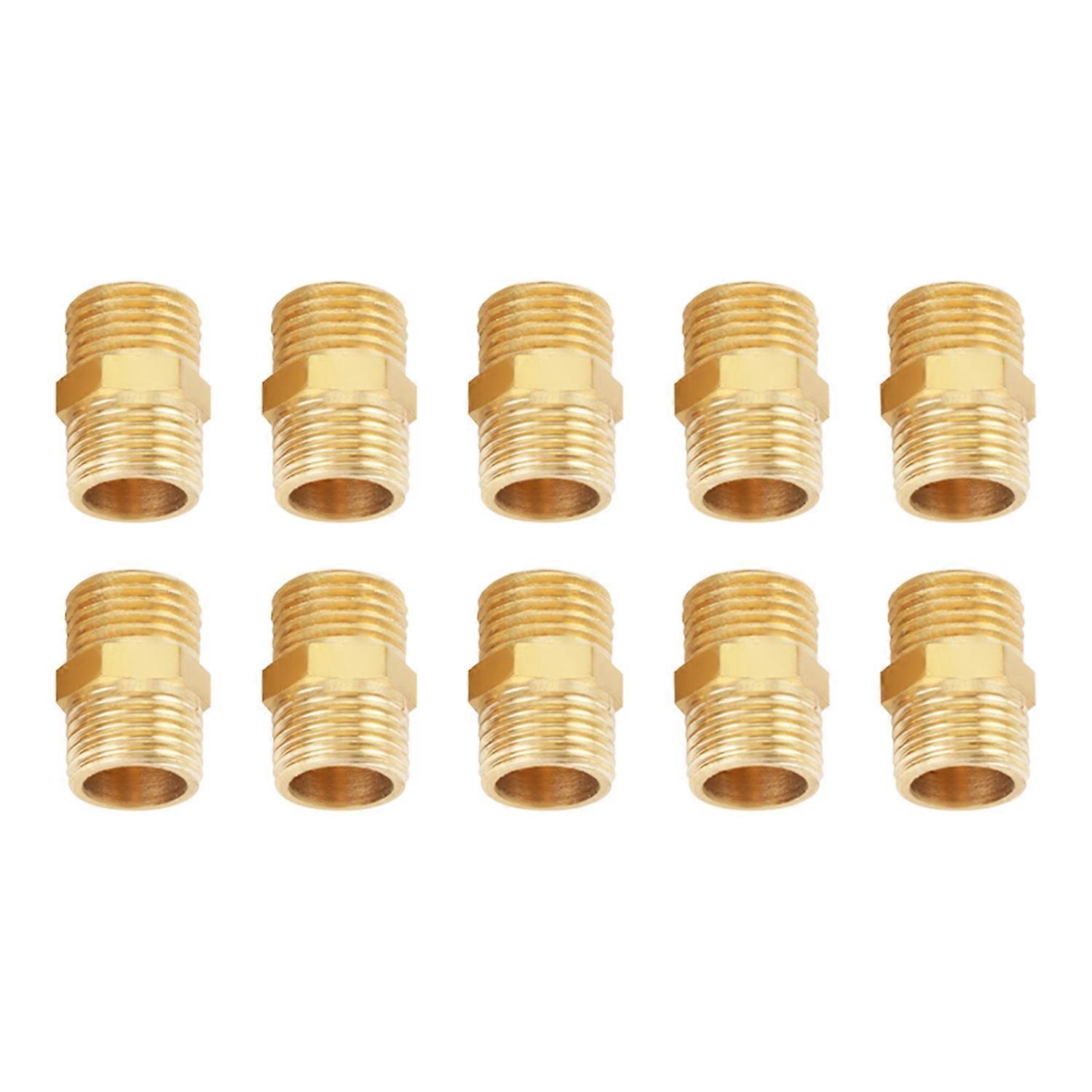 10 Pcs 1/4 BSP to 1/4 BSP External Thread Brass Pipe Hex Nipple Fitting Quick Adapter
