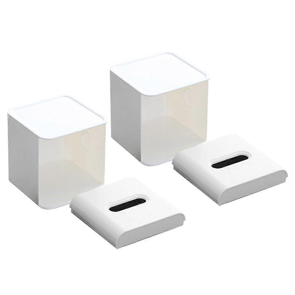 2pcs Bathroom Tissue Box Cover Simple Square Plastic Tissue Cube Holder Storage Case