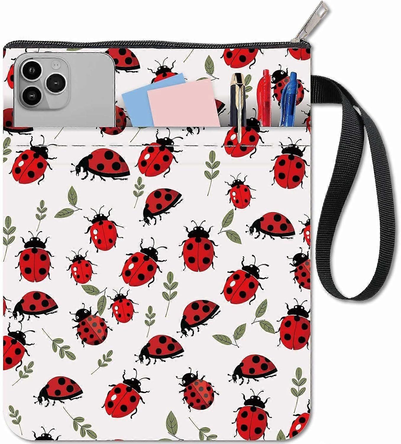 Book Sleeve Cover Bag with Zipper and Extra Sleeve Cloth Ladybug Insect Animal Rectangle Washable Wrap Protector Pouch for Paperbacks Notebook Book Wa